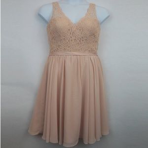 Mori Lee Blush Pink Lace Bodice Chiffon Skirt Prom Dress